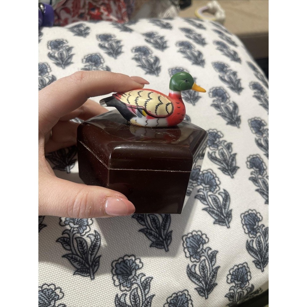 Vintage Duck Topper Plastic Hexagon Shaped Trinket Box Rustic Trinket Storage